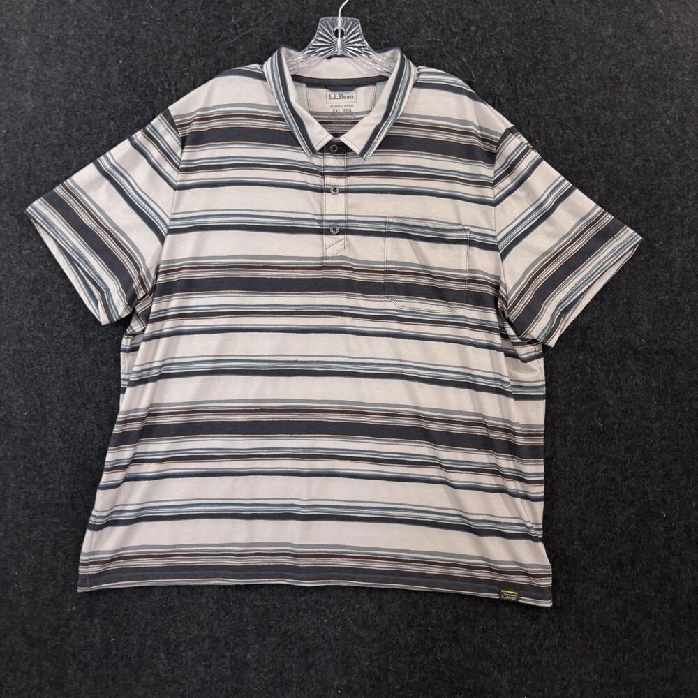 LL Bean Everyday SunSmart Polo Shirt Men's XXL Striped Pocket Stretch